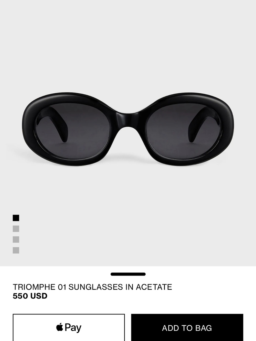 Celine Black Triomphe Oval Acetate Sunglasses